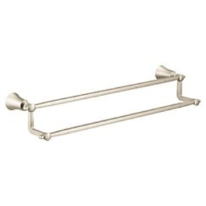 Moen® YB0322BN Flara™ Double Towel Bar, 24 in L Bar, 4-1/4 in OAH x 6.88 in OAD, Zinc/Aluminum, Brushed Nickel