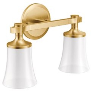 Moen® YB0362BG Flara™ 2-Globe Bath Light, (2) Lamps, 110 V, Brushed Gold Housing