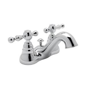Rohl® Arcana Centerset Lavatory Basin Mixer Faucet In Polished Chrome With Ornate Metal Levers And Pop-Up