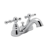 Rohl® Arcana Centerset Lavatory Basin Mixer Faucet In Polished Chrome with Ornate Metal Levers And Pop-Up