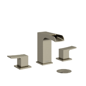 RIOBEL ZOOP08BN ZOOP08 Zendo Widespread Bathroom Facuet, 1.2 gpm Flow Rate, 4-1/8 in H Spout, 8 to 16 in Center, Brushed Nickel, 2 Handles, Push Button Drain