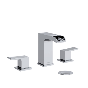 Riobel® ZOOP08C Zendo Widespread Bathroom Facuet, 1.2 gpm, 4-1/8 in H Spout, 8 to 16 in Center, Chrome, 2 Handles, Pop-Up Drain