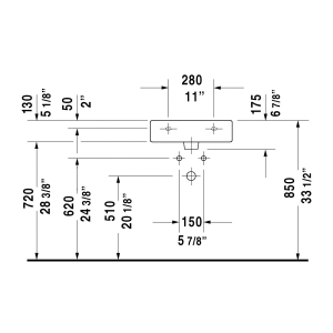 DURAVIT 0454500000 Vero® Furniture Washbasin With Overflow and Faucet Deck, Rectangle Shape, 19-5/8 in L x 18-1/2 in W x 6-7/8 in H, Wall/Above-Counter Mount, Ceramic, White
