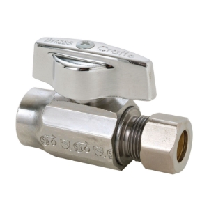 BrassCraft® KTR14X C KT™ 1/4 Turn Straight Ball Stop, 1/2 x 3/8 in Nominal, C x Compression, 125 psi, Brass Body, Polished Chrome