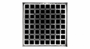 Infinity Drain® Q5SS 5" x 5" Strainer with Squares Pattern Decorative Plate and 2" Throat in Satin Stainless