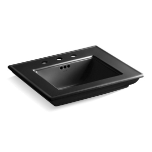Kohler® 29999-8-7 Memoirs® Stately Bathroom Sink with Overflow Drain and Widespread Faucet Hole, Rectangular Shape, 8 in Faucet Hole Spacing, 24-1/2 in W x 20-1/2 in D x 8-5/8 in H, Pedestal/Console Table Mount, Fireclay, Black Black