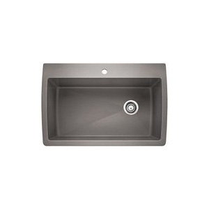 Blanco 440193 DIAMOND™ SILGRANIT® II Kitchen Sink, Rectangle Shape, 1 Faucet Hole, 32-1/2 in W x 22 in D, Drop-In Mount, Granite, Metallic Gray