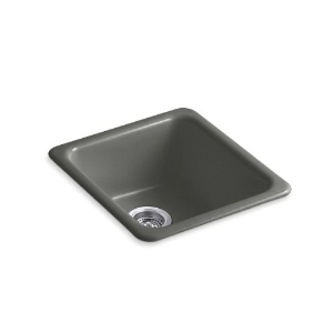 Kohler® 6584-58 Iron/Tones® Kitchen Sink, Thunder Grey, Rectangular Shape, 14 in L x 16 in W x 7-1/2 in D Bowl, 17 in L x 18-3/4 in W x 8-1/4 in H, Top/Undermount, Enameled Cast Iron