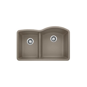 Blanco 441608 DIAMOND™ SILGRANIT® II Low Divide 1-3/4 Reverse Bowl Composite Sink, Truffle, D-Shaped Shape, 12-1/2 in Left, 16-1/2 in Right L x 17 in Left, 20-7/8 in Right W x 9-1/2 in Left, 9-1/2 in Right D Bowl, 32 in L x 20-7/8 in W, Undermount