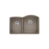 Blanco 441608 DIAMOND™ SILGRANIT® II Low Divide 1-3/4 Reverse Bowl Composite Sink, Truffle, D-Shaped Shape, 12-1/2 in Left, 16-1/2 in Right L x 17 in Left, 20-7/8 in Right W x 9-1/2 in Left, 9-1/2 in Right D Bowl, 32 in L x 20-7/8 in W, Undermount