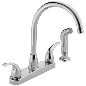 Peerless® P299578LF Kitchen Faucet, Commercial, 1.8 gpm Flow Rate, 8 in Center, Swivel Spout, Polished Chrome, 2 Handles
