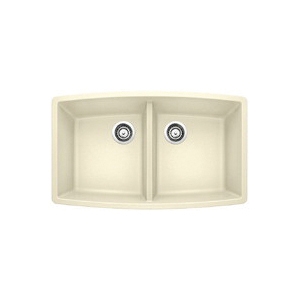 Blanco 440070 PERFORMA™ SILGRANIT® II Equal Double Bowl Composite Sink, Biscuit, Rectangle Shape, 15 in Left, 15 in Right L x 18 in Left, 18 in Right W x 10 in Left, 10 in Right D Bowl, 33 in L x 20 in W, Under Mount, Granite