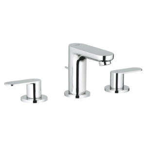 GROHE 2019900A Small Widespread Bathroom Basin Mixer, Eurosmart® Cosmopolitan, 1.2 gpm Flow Rate, 3-5/16 in H Spout, 5-1/2 to 17-15/16 in Center, StarLight® Polished Chrome, 2 Handles, Pop-Up Drain