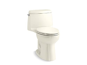 Kohler® 30810-96 1-Piece Toilet, Santa Rosa, Compact Elongated Bowl, 12 in Rough-In, 1.28 gpf Flush Rate, Biscuit