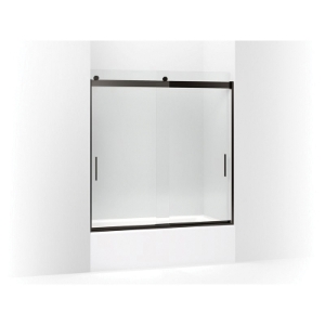 Kohler® 706000-L-ABZ Levity® Sliding Bath Door, Frameless Frame, Clear Tempered Glass, Anodized Dark Bronze, 1/4 in THK Glass, 54-7/8 in H Opening, 56-5/8 to 59-5/8 in W Opening