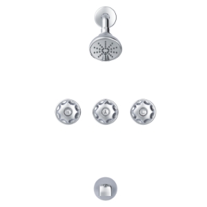 Gerber® G0748030 Gerber® Classics™ Three Metal Fluted Handle Threaded Escutcheon Tub & Shower Fitting with IPS/Sweat Connections & Threaded Spout, 1.75 gpm, Chrome