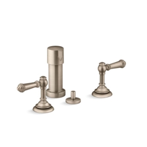 Kohler® 72765-4-BV Artifacts® Traditional Widespread Bidet Faucet, 5-1/2 in Center, Vibrant® Brushed Bronze, 2 Handles, Pop-Up Drain