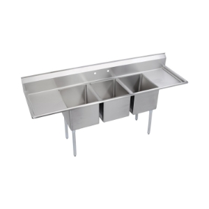 SSP™ E3C20X20-2-20X Economy Scullery Sink, 104 in L x 25.8 in W x 43.8 in H, Floor Mounting, 300 Stainless Steel, 1 Bowls, 2, Right/Left Drainboards, 9 in Backsplash