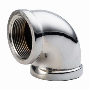 Merit Brass C101-06 90 deg Pipe Elbow, 3/8 in Nominal, FNPT End Style, 125 lb, Brass, Polished Chrome, Import