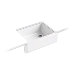 Kohler® 6487-0 Whitehaven® Self-Trimming® Kitchen Sink with 8-3/16 in Tall Apron, Rectangular Shape, 21-9/16 in W x 29-1/2 in D x 9-5/8 in H, Undermount, Enameled Cast Iron, White