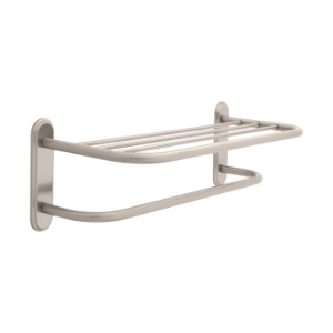 DELTA® 43224-SN Towel Shelf With Brass Step Style Beveled Flanges and One Bar, 24 in OAL x 26-7/32 in OAD x 8-15/32 in OAH, Brass