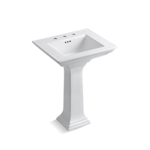Memoirs® Stately Design Elegant Bathroom Sink Basin With Overflow, Rectangular, 4 in Faucet Hole Spacing, 24-1/2 in W x 20-1/2 in D x 34-3/4 in H, Pedestal Mount, Fireclay, White