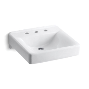 Kohler® 2053-N-0 Soho® Bathroom Sink, Squared Shape, 8 in Faucet Hole Spacing, 20 in W x 18 in D x 7 in H, Wall Mount, Vitreous China, White