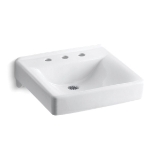 Kohler® 2053-N-0 Soho® Bathroom Sink, Squared Shape, 8 in Faucet Hole Spacing, 20 in W x 18 in D x 7 in H, Wall Mount, Vitreous China, White