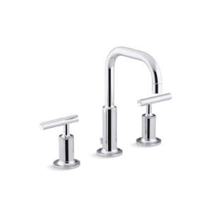 Kohler® 14406-4-CP Purist® Widespread Bathroom Sink Faucet, 1.2 gpm, 5-13/16 in H Spout, 8 to 16 in Center, Polished Chrome, 2 Handles, Pop-Up Drain