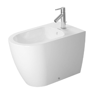 DURAVIT 22891000001 Back-To-Wall Bidet Toilet With Faucet Deck and Overflow, ME by Starck, 15-3/4 in H Rim, White with WonderGliss