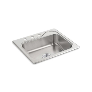 Sterling® 11403-3-NA Self-Rimming Kitchen Sink With SilentShield® Technology, Southhaven®, Satin, Rectangle Shape, 21 in L x 15-1/4 in W, 3 Faucet Holes, 25 in L x 22 in W x 6-1/2 in H, Top Mount, 20 ga Stainless Steel