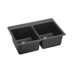 Elkay® ELG3322BK0 Quartz Classic® Kitchen Sink, Black, Rectangle Shape, 14-1/4 in Left, 14-1/4 in Right L x 16-7/16 in Left, 16-7/16 in Right W Bowl x 9-1/2 in Left, 9-1/2 in Right D Bowl, 5 Faucet Holes, 33 in L x 22 in W x 9-1/2 in H, Top Mounting