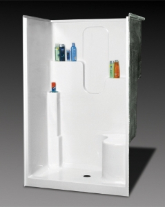 Oasis® Vursa SH-4836RS Right Hand Seat, 1-Piece Shower Stall, 48" x 36" x 75-1/2", Fiberglass Composite, Center Drain, Biscuit
