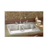 DAYTON® DXR33220 Kitchen Sink, Satin, Rectangle Shape, 14 in Left, 14 in Right L x 15-3/4 in Left, 15-3/4 in Right W Bowl x 8 in Left, 8 in Right D Bowl, 33 in L x 22 in W x 8-3/16 in H, Top Mounting, 304 Stainless Steel