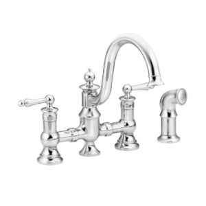 Moen® S713 Waterhill™ Bridge Kitchen Faucet, 1.5 gpm Flow Rate, 8 in Center, Polished Chrome, 2 Handles