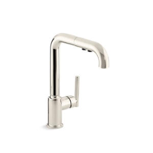 Kohler® 7505-SN Purist® Kitchen Sink Faucet, 1.8 gpm Flow Rate, High-Arc Swivel Spout, Vibrant® Polished Nickel, 1 Handle, 1 Faucet Hole