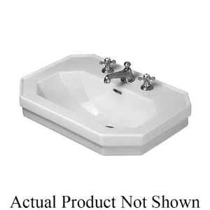 DURAVIT 04387000001 Washbasin With Overflow and Faucet Deck, Octagonal Shape, 27-1/2 in L x 19-5/8 in W x 9-5/8 in H, Wall Mount, Ceramic, White with WonderGliss