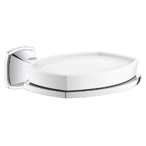 GROHE 40628000 Soap Dish With Holder, Grandera™, 5-13/16 in D x 1-3/4 in H, Ceramic, StarLight® Polished Chrome