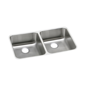 Elkay® ELUHAD311845 Lustertone™ Classic Kitchen Sink, Rectangle Shape, 13-1/2 in Left, 13-1/2 in Right L x 16 in Left, 16 in Right W Bowl x 4-3/8 in Left, 4-3/8 in Right D Bowl, 30-3/4 in L x 18-1/2 in W x 4-3/8 in H, Undermounting