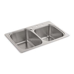 Kohler® 75791-3-NA Verse™ Kitchen Sink, Rectangular Shape, 3 Faucet Holes, 22 in W x 9 in H, Top/Undermount, Stainless Steel