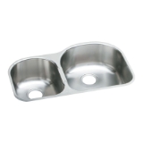 Elkay® EGUH3119L Offset Kitchen Sink, Harmony™, 11-1/2 in L x 15 in W x 8 in D Left Bowl, 16 in L x 17-1/2 in W x 8 in D Right Bowl, 31-1/4 in L x 20 in W x 8 in H, Undermount, 18 ga 304 Stainless Steel, Satin
