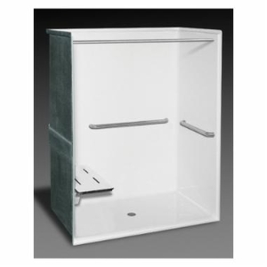 Oasis® SHFW-6235 ADA/TL-LS Barrier Free Roll-In One-Piece Shower Stall, Left Hand Seat, 62 in W x 75 in H, Fiberglass Composite, Center Drain