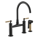 Brizo® 62543LF-BLGL Litze® Widespread Bridge Kitchen Faucet With Matching Side Spray, 1.8 gpm Flow Rate, 8 in Center, Arc Spout, Matte Black/Luxe Gold, 2 Handles