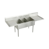 Elkay® SS8354LR2 Scullery Sink, 102 in L x 27-1/2 in W x 44 in H, Floor Mount, 304 Stainless Steel, 3 Bowls, 2, Right/Left Drainboards, 8 in Faucet Hole Spacing, 8 in Backsplash