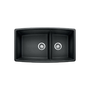 Blanco 441312 PERFORMA™ SILGRANIT® II Medium 1-3/4 Bowl Composite Sink, Anthracite, Rectangle Shape, 18 in Left, 12 in Right L x 17-1/2 in Left, 17-1/2 in Right W x 10 in Left, 10 in Right D Bowl, 33 in L x 19 in W, Undermount, Granite