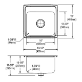 Elkay® DLR191910PD2 Lustertone™ Classic Laundry Sink, Rectangle Shape, 19 in W x 10-1/8 in D x 19-1/2 in H, Top Mounting, Stainless Steel