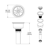 Elkay® LK35 Drain Fitting, 3-1/2 in Nominal, Polished Stainless Steel, 304 Stainless Steel Drain