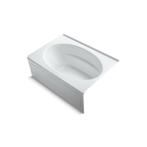Kohler® 1113-RA-0 Bathtub With Integral Apron and Integral Flange, Windward®, Soaking Hydrotherapy, Oval, 60 in L x 42 in W, Right Drain, White