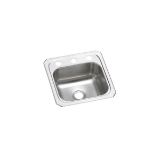 Elkay® BCR151 Bar Sink, Celebrity®, Brushed Satin, Squared Shape, 12 in L x 10 in W x 6 in D Bowl, 1 Faucet Hole, 15 in L x 15 in W x 6-1/8 in H, Top Mount, Stainless Steel