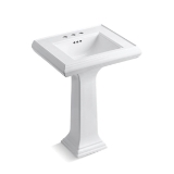 Kohler® 2238-4-0 Memoirs® Bathroom Sink Basin with Overflow Drain, Rectangular Shape, 2 in Faucet Hole Spacing, 24 in W x 19-3/4 in D x 34-3/8 in H, Pedestal Mount, Fireclay, White